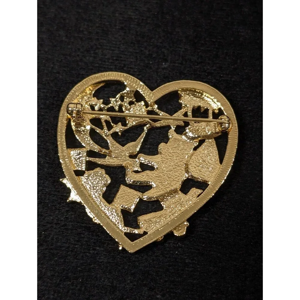 Vintage Avon Sweet Memories‎ Heart Pin Gold Tone Teddy Bear ABC Brooch